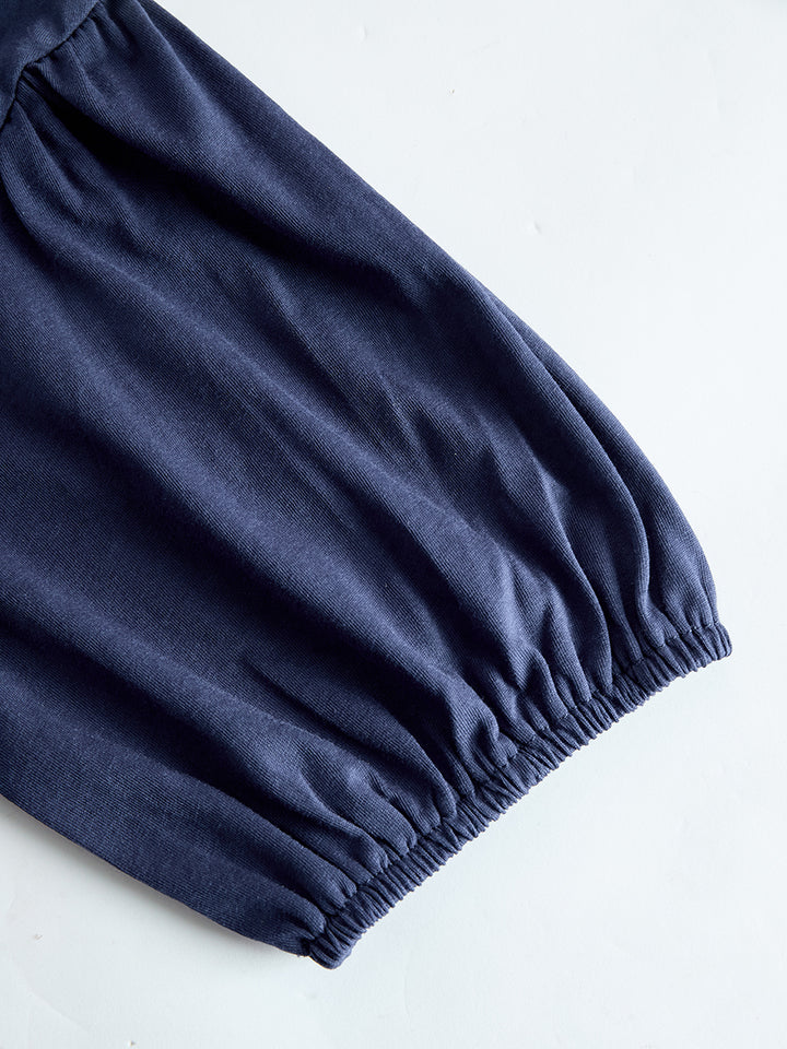 Nautical Vacation Style Navy Blue Off-the-shoulder Top And Navy Blue And White Striped Chiffon Slit Skirt Set