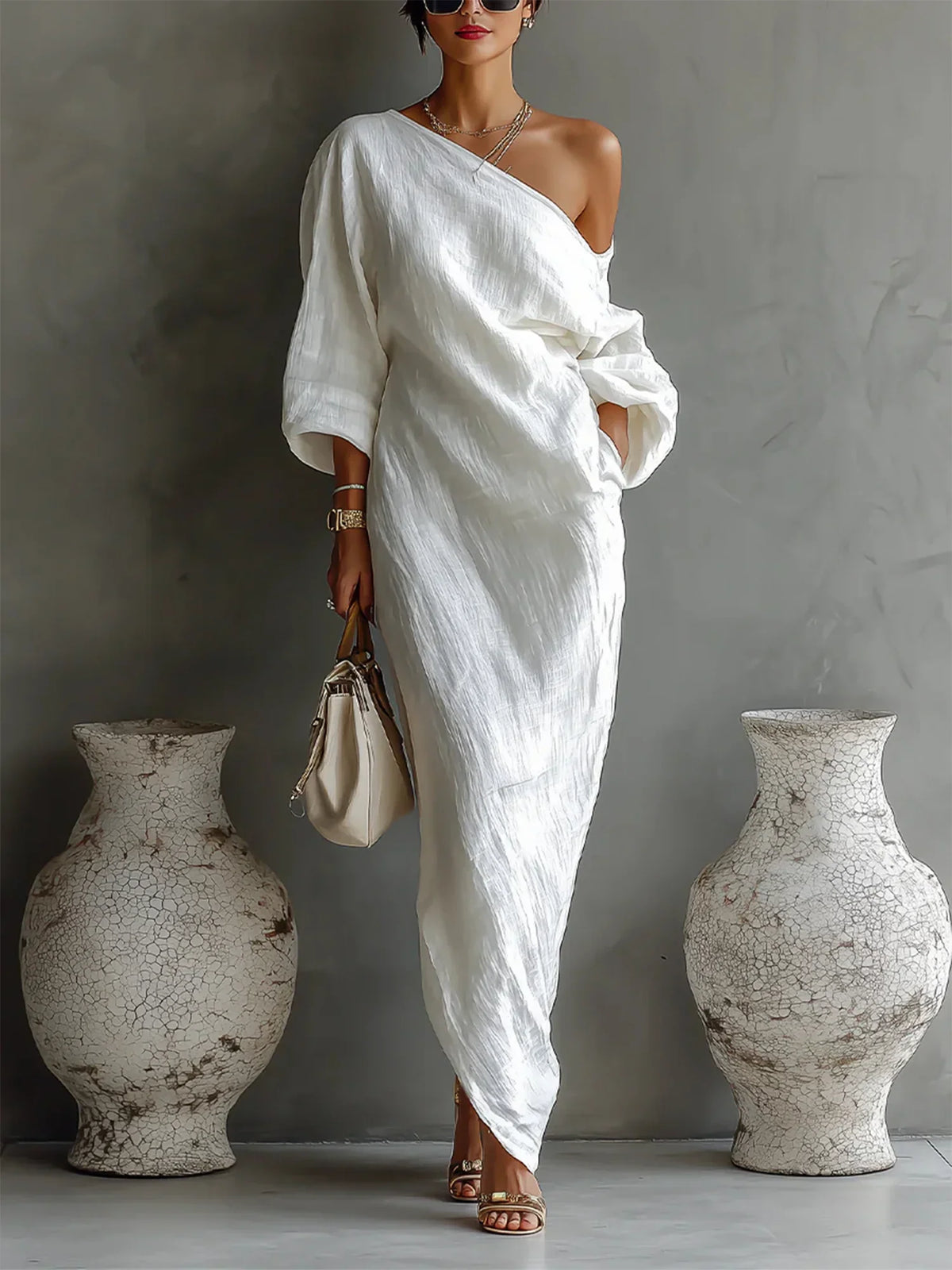 Violet | Balloon-Sleeve Linen Maxi Dress