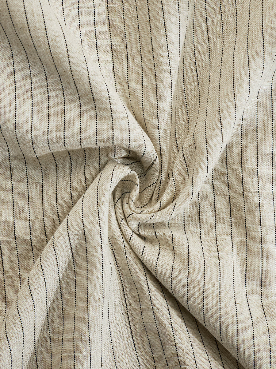 Black and Beige Striped Bohemian Casual Button Midi Dress