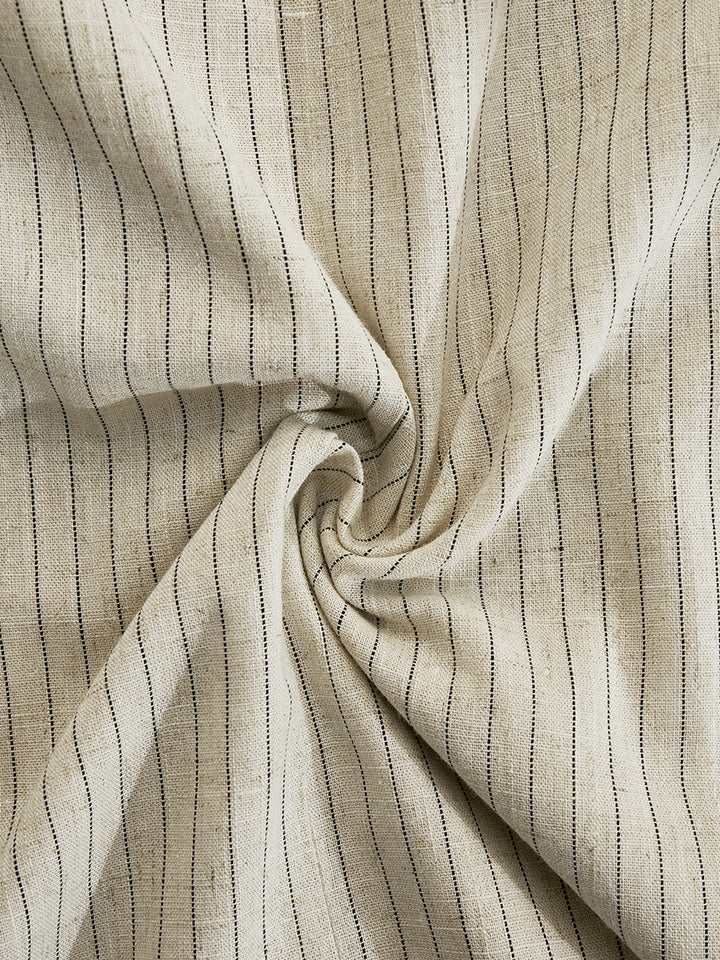 Black and Beige Striped Bohemian Casual Button Midi Dress