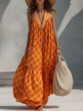Beatrice | Diamond-Print Chiffon Maxi Dress