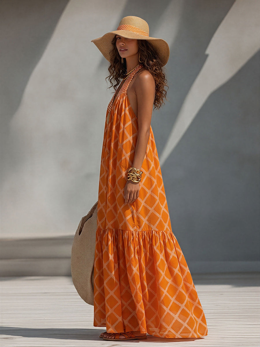Beatrice | Diamond-Print Chiffon Maxi Dress