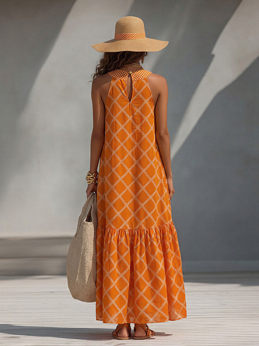 Beatrice | Diamond-Print Chiffon Maxi Dress