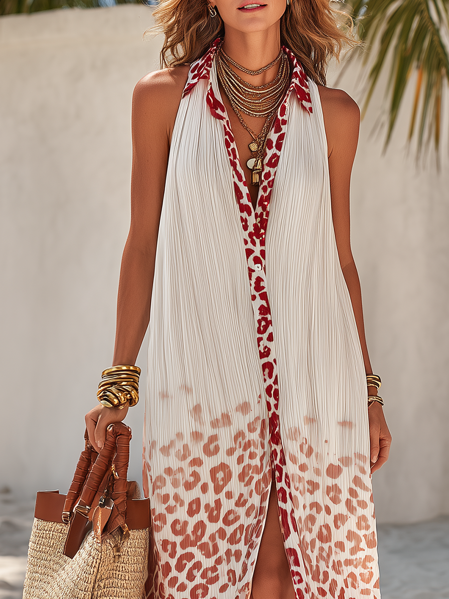 Carmen | Pleated Leopard-Print Maxi Dress