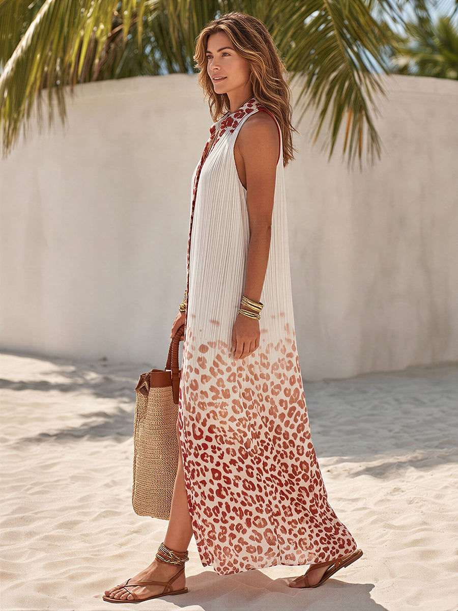 Carmen | Pleated Leopard-Print Maxi Dress