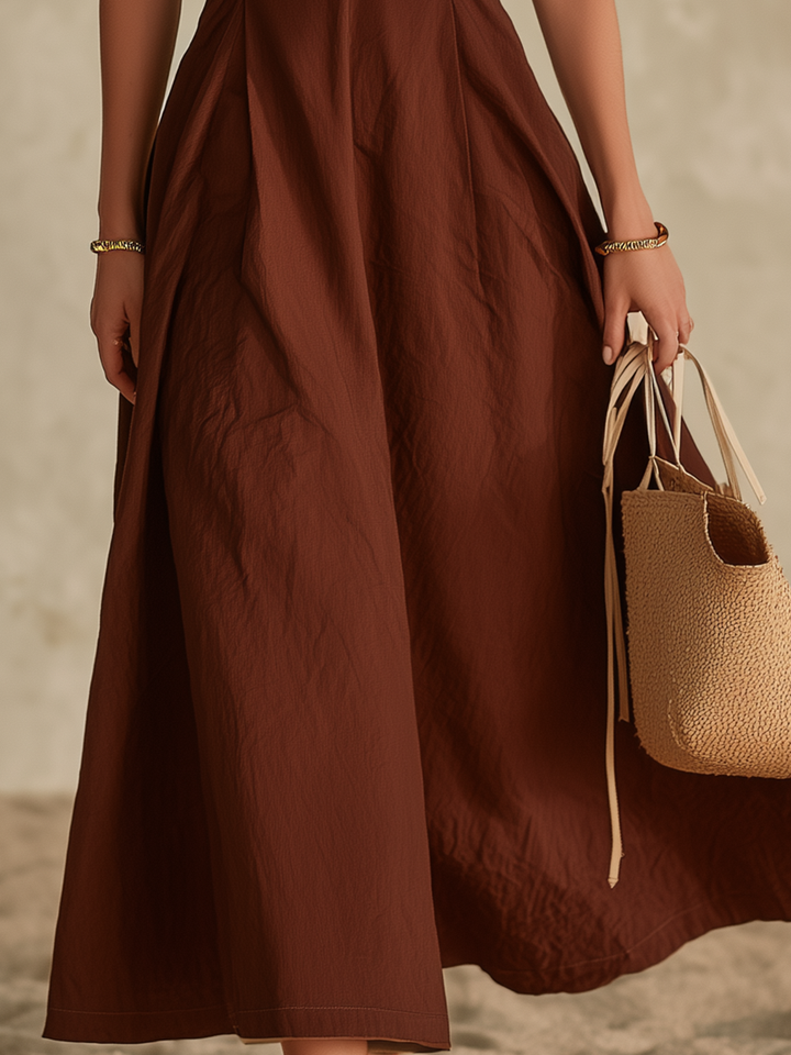 Brown Sleeveless V-Neck Vacation Maxi Dress
