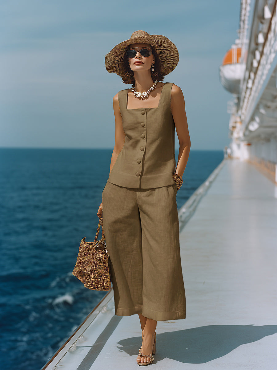 Constance | Square-Neck Capri Pants Set