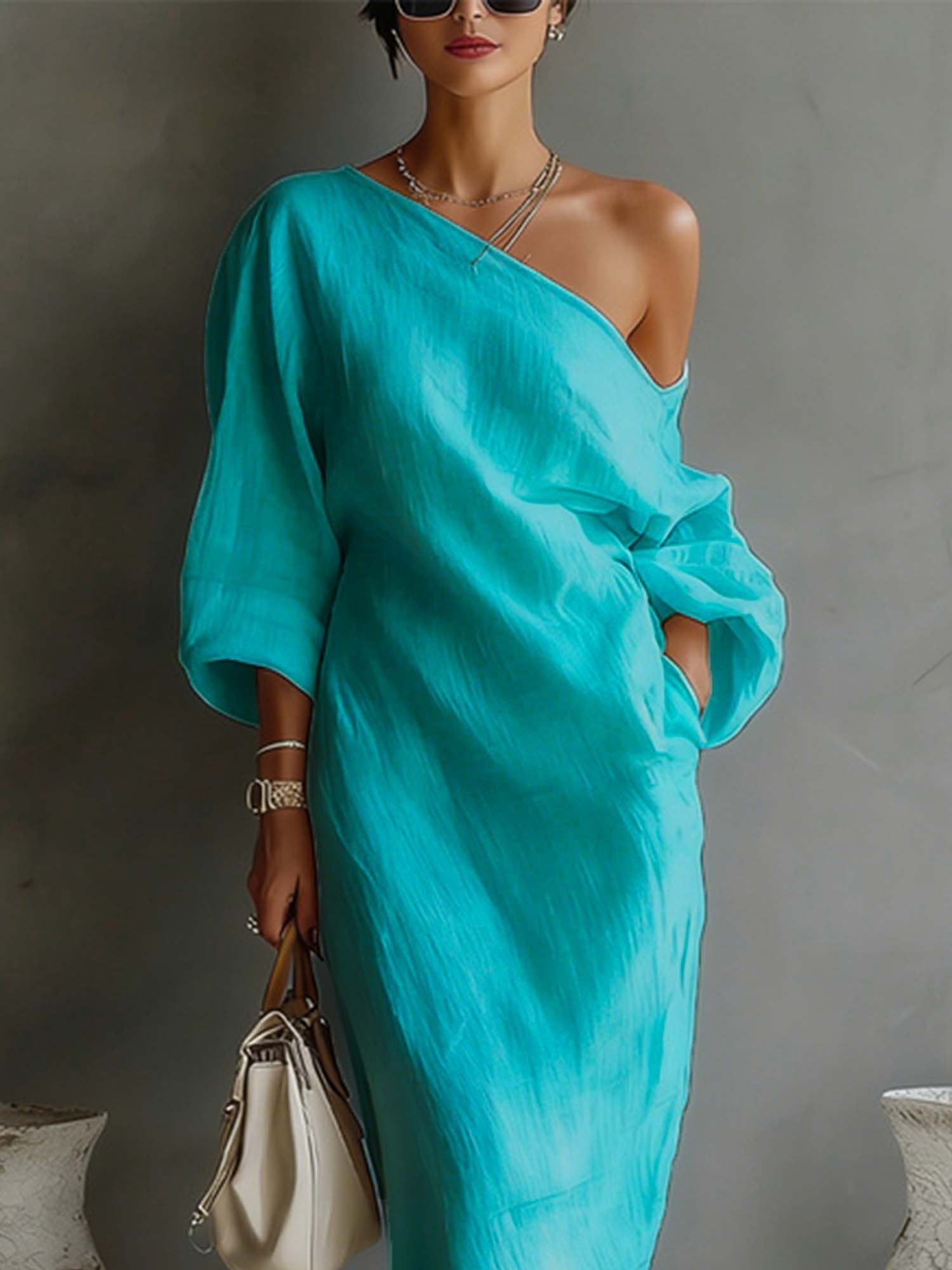 Violet | Balloon-Sleeve Linen Maxi Dress