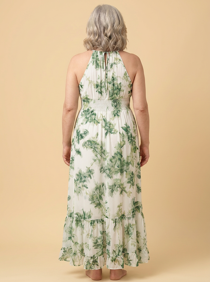 Adele | Botanical-Print Chiffon Midi Dress