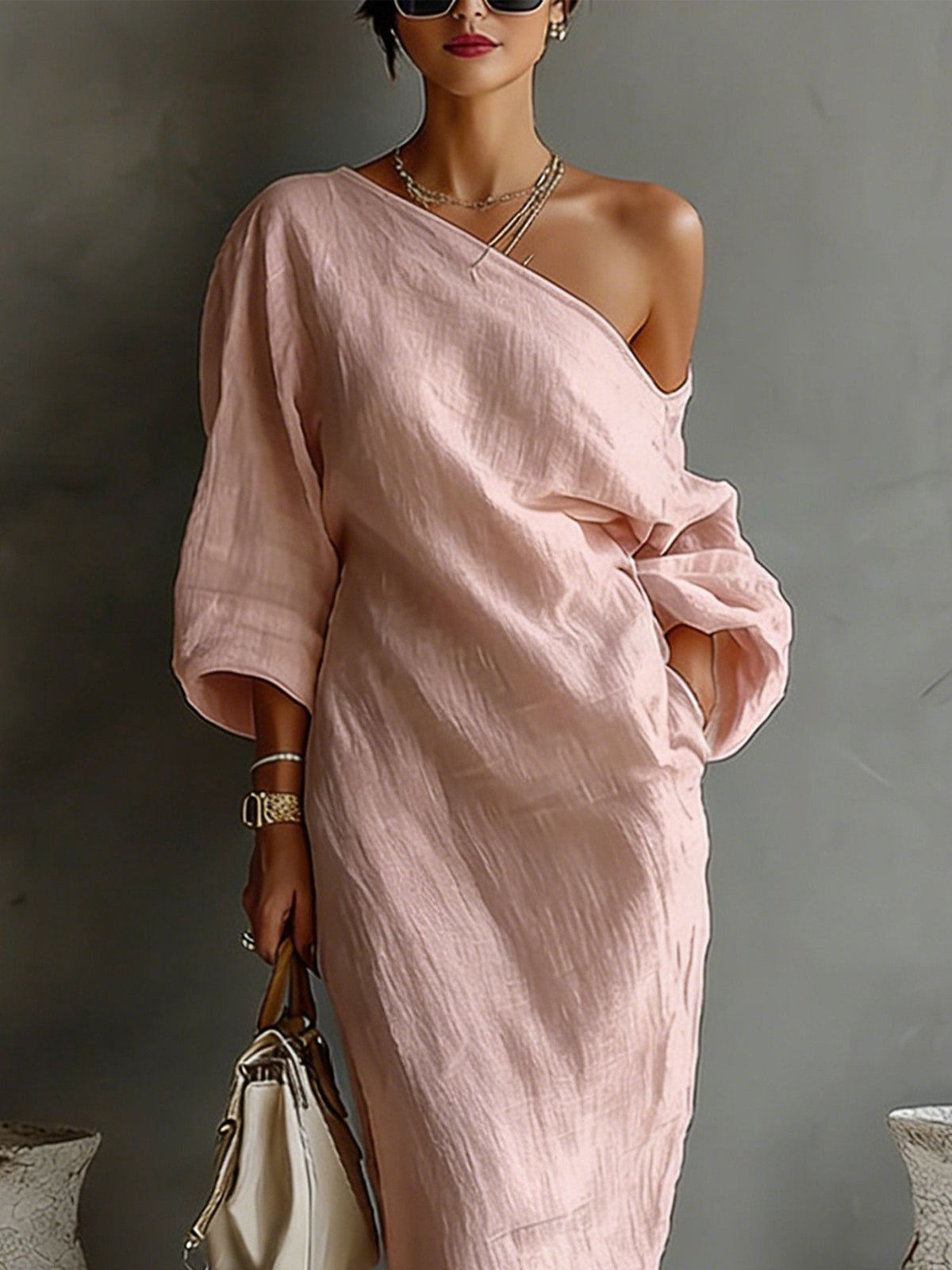 Violet | Balloon-Sleeve Linen Maxi Dress