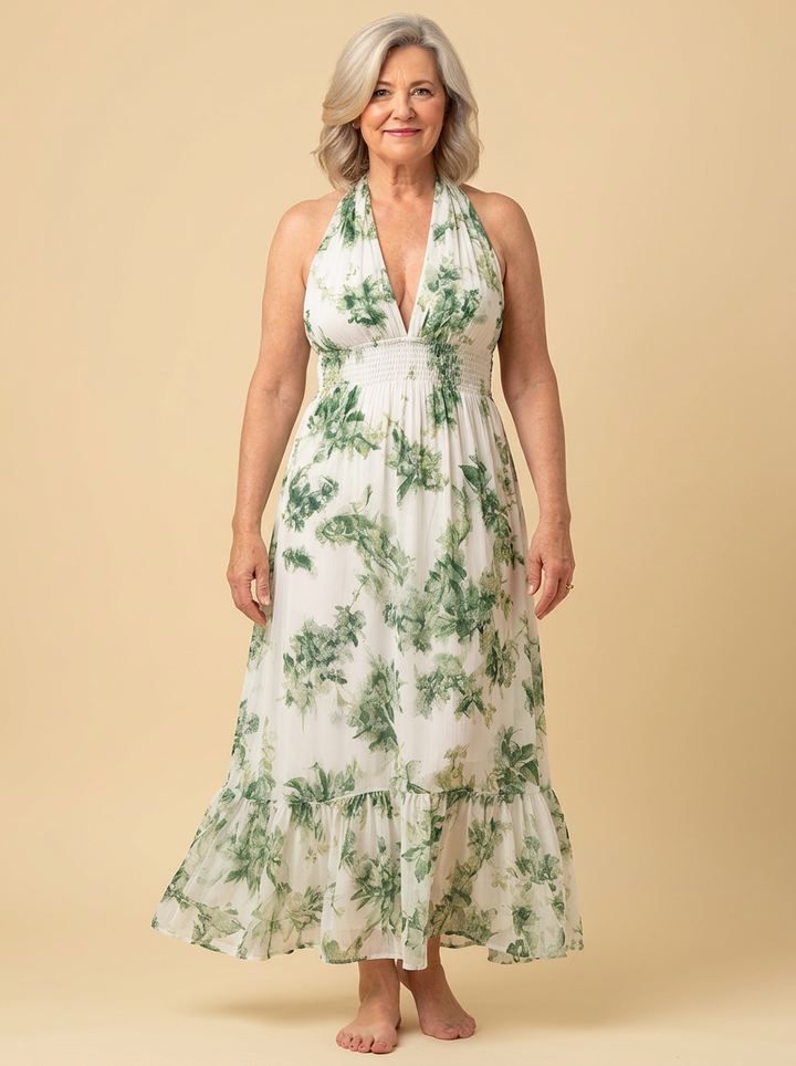 Adele | Botanical-Print Chiffon Midi Dress