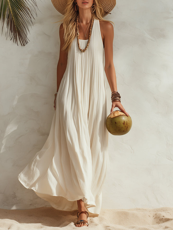 Elegant white cream sleeveless resort maxi dress