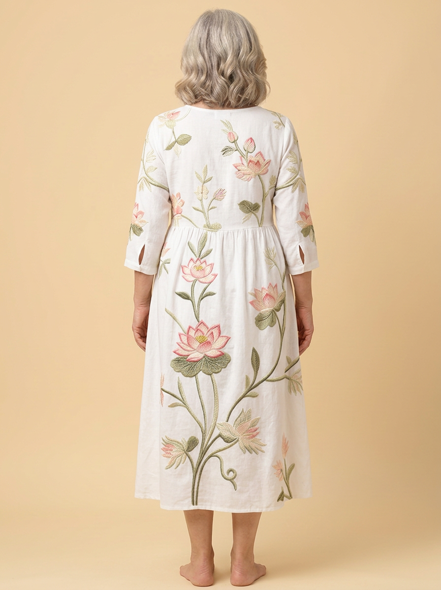 Caitlin | Floral dress with pink flowers and green stems