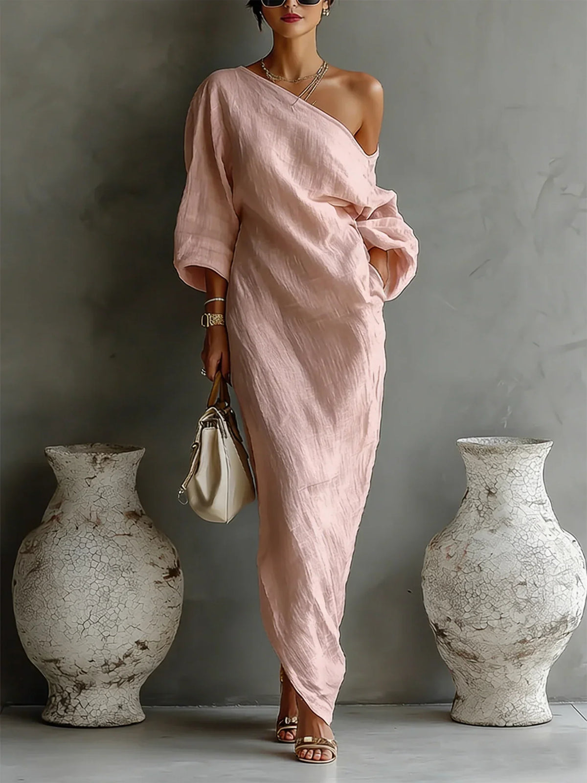 Violet | Balloon-Sleeve Linen Maxi Dress