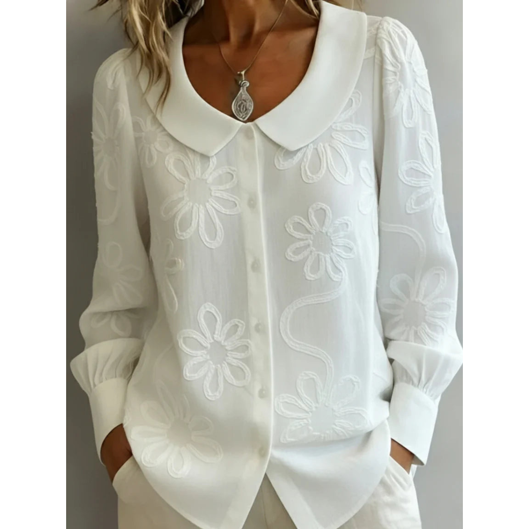 Claudine | Elegant Blouse with Embroidered Collar