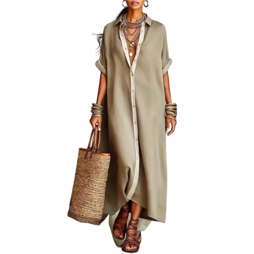 Rosalind™ | Elegant Button-Down Linen Shirt Dress