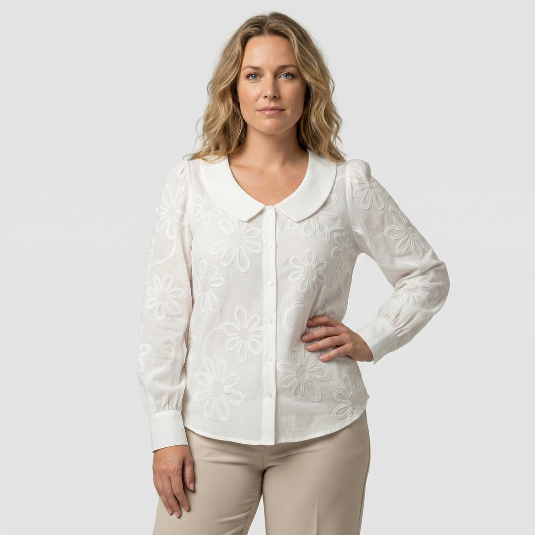 Claudine | Elegant Blouse with Embroidered Collar