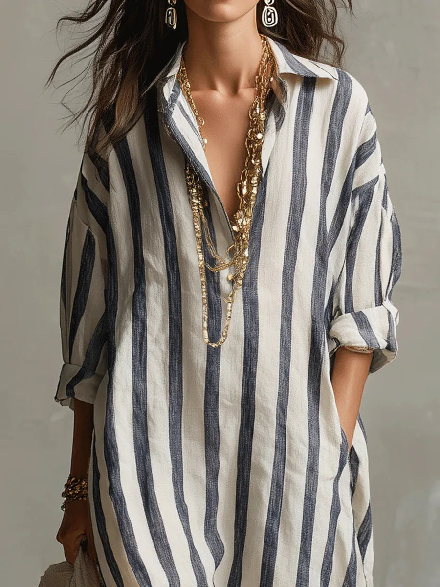 Amaris™ | Elegant Long Linen Shirt Dress