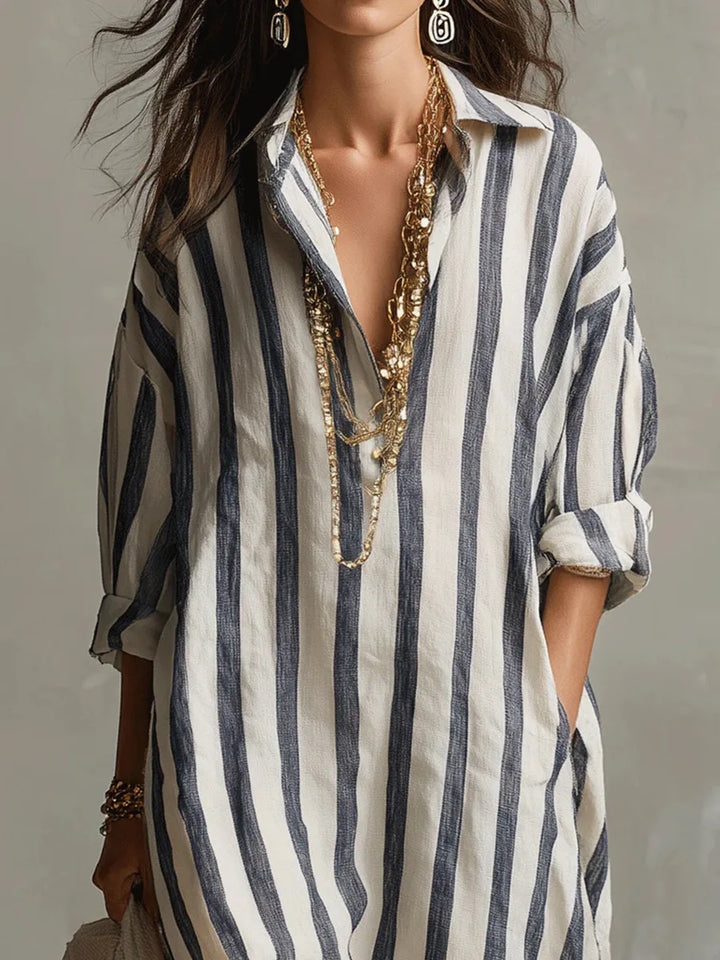 Amaris™ | Elegant Long Linen Shirt Dress