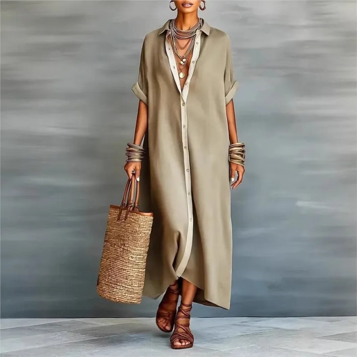 Rosalind™ | Elegant Button-Down Linen Shirt Dress