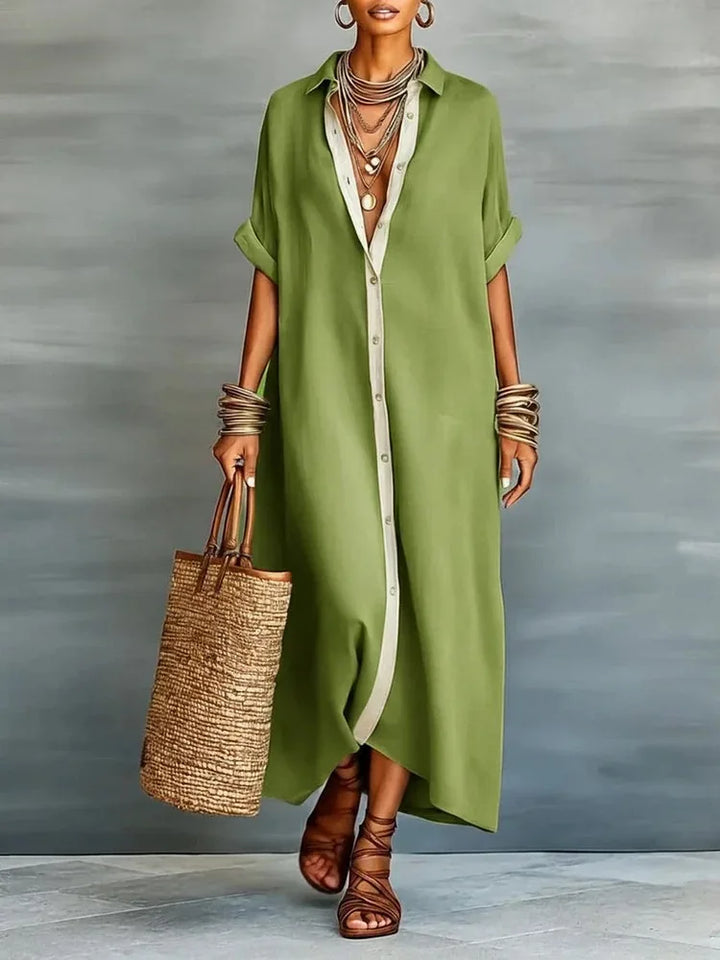 Rosalind™ | Elegant Button-Down Linen Shirt Dress