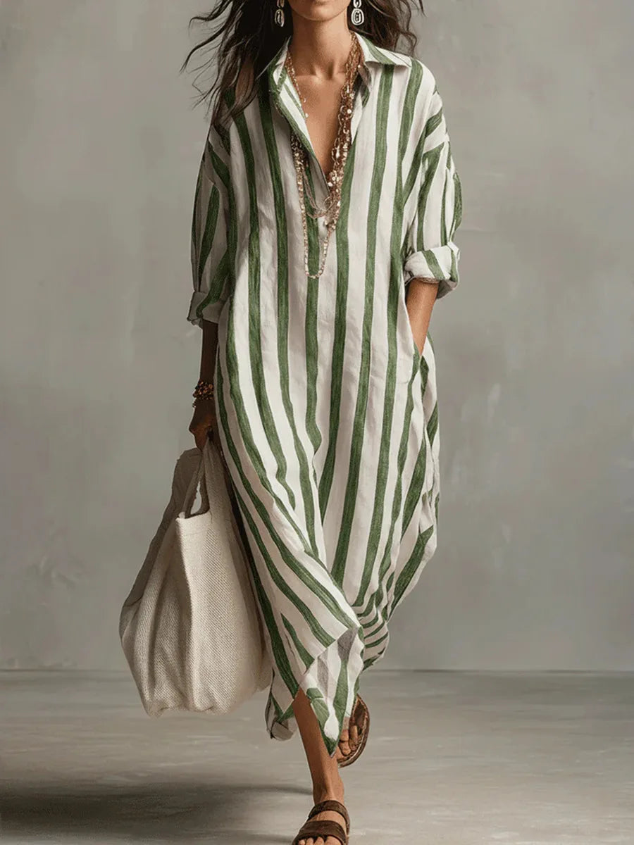 Amaris™ | Elegant Long Linen Shirt Dress