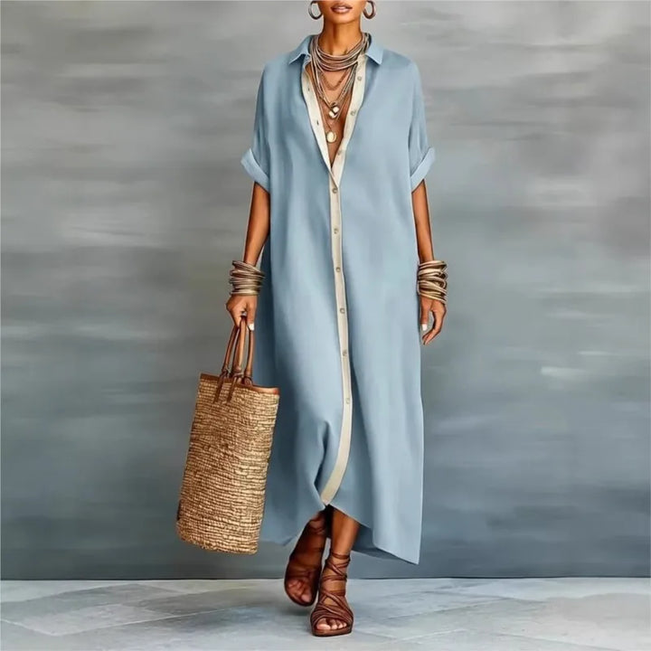 Rosalind™ | Elegant Button-Down Linen Shirt Dress