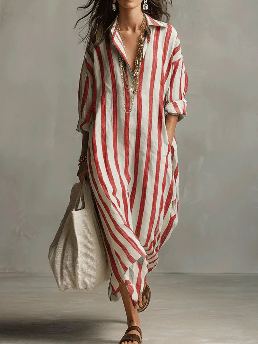 Amaris™ | Elegant Long Linen Shirt Dress