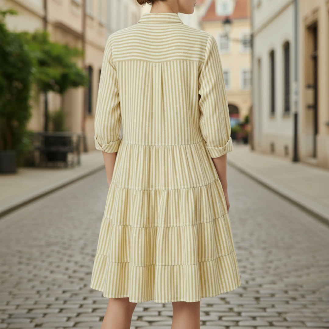 Shirt Dress Striped Button Front Midi Womens
