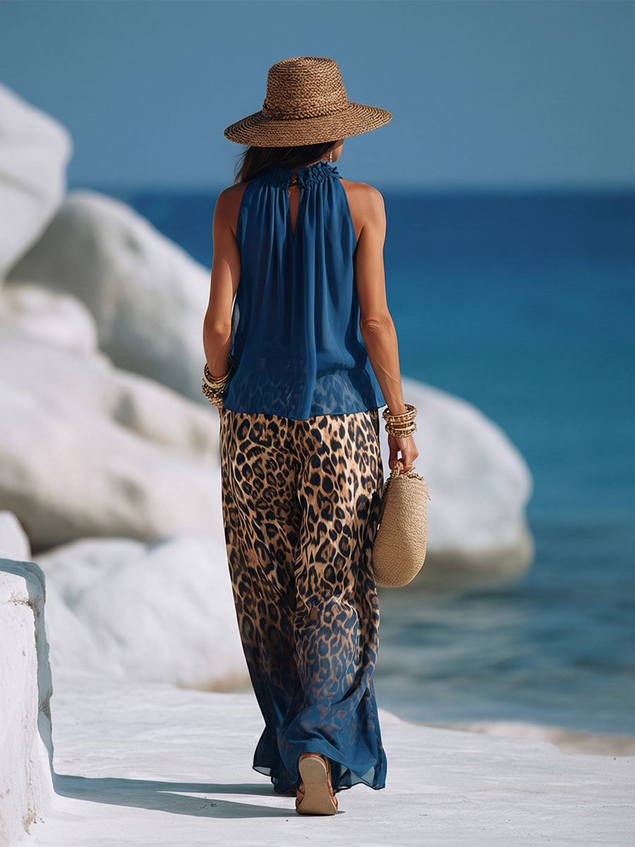 Coral | Leopard Chiffon Two-Piece Set