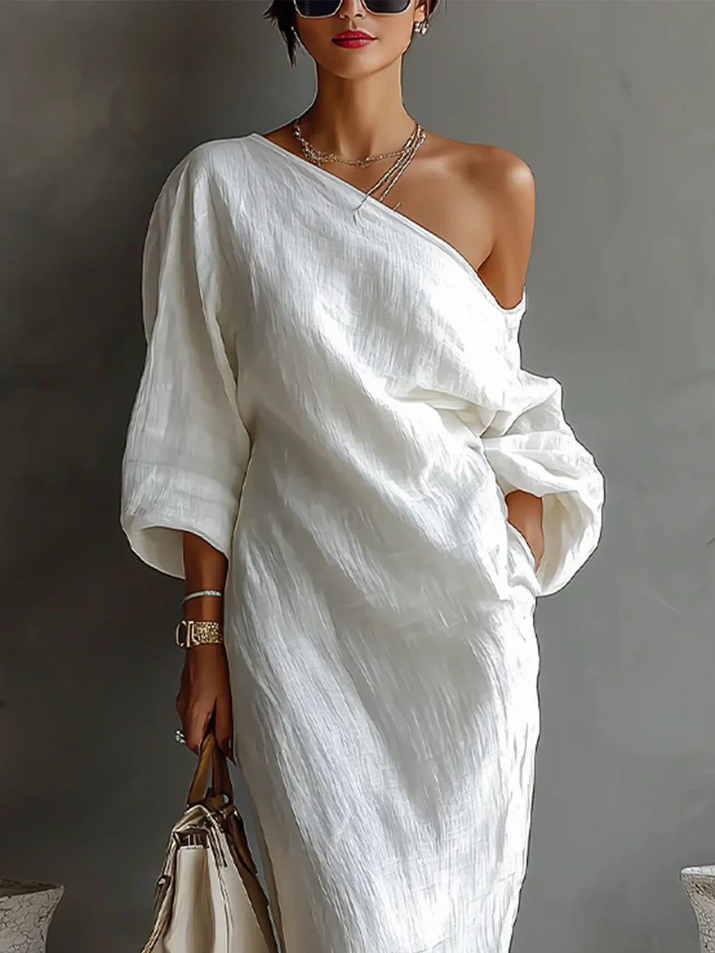 Violet | Balloon-Sleeve Linen Maxi Dress