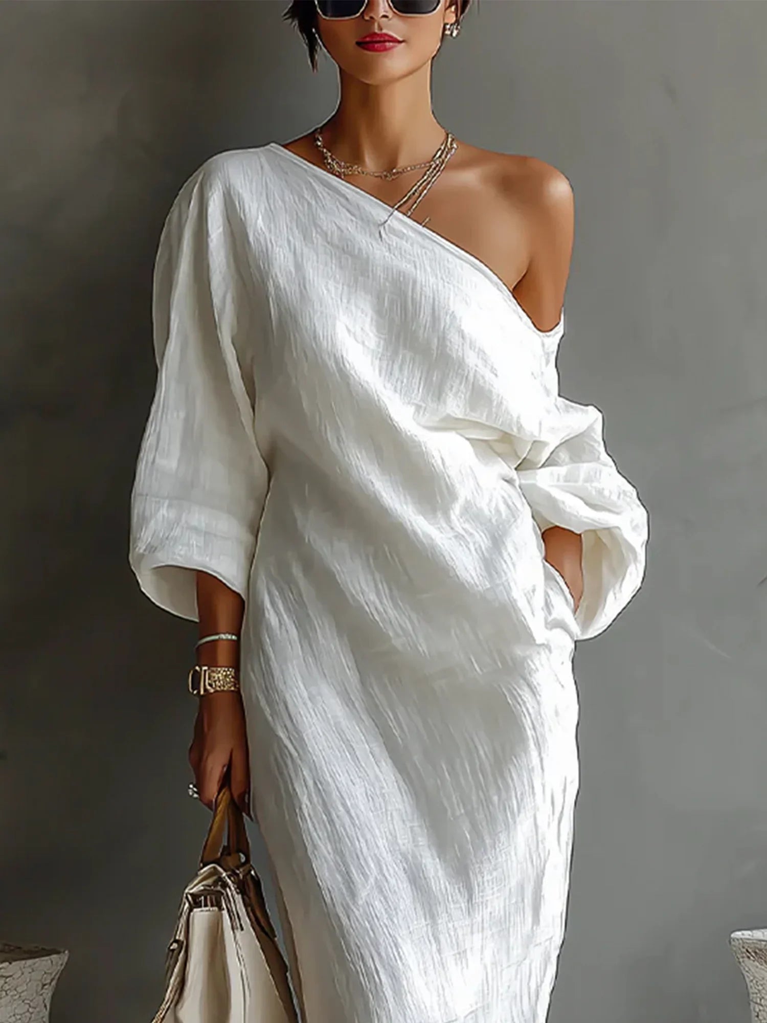 Violet | Balloon-Sleeve Linen Maxi Dress