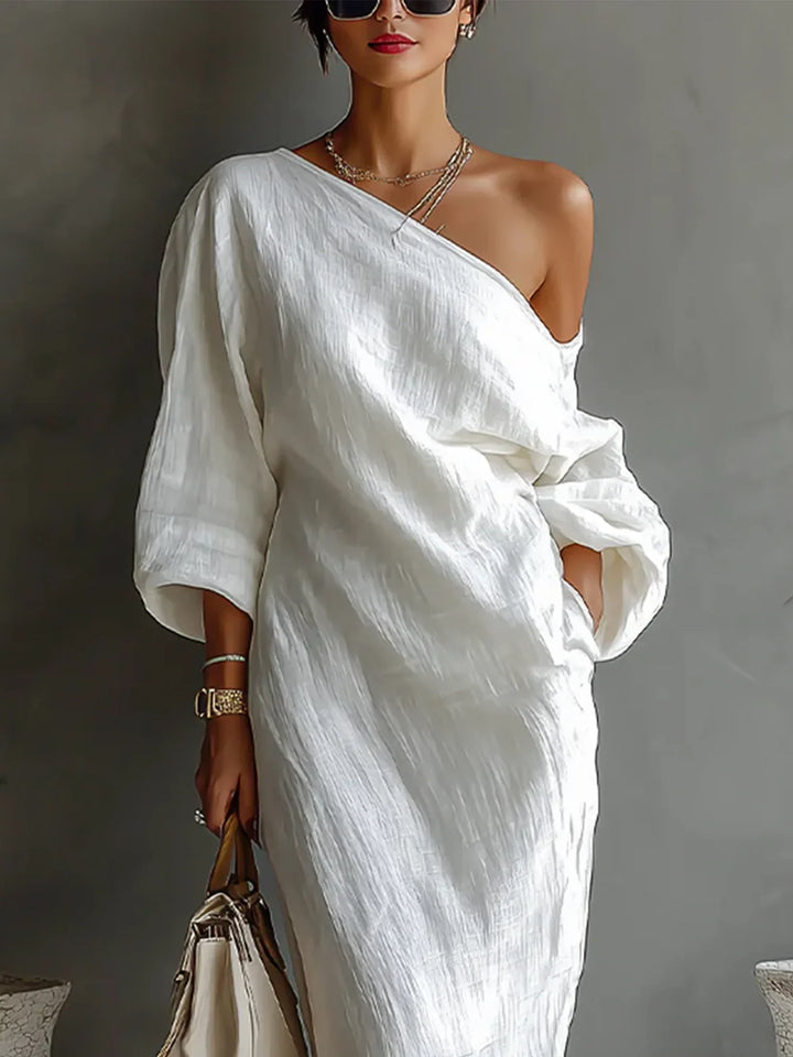 Violet | Balloon-Sleeve Linen Maxi Dress
