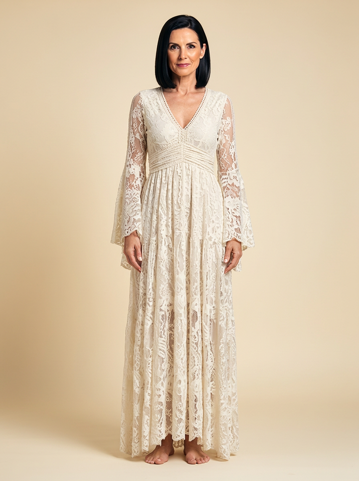 Cordelia | V-Neck Lace Long-Sleeve Dress
