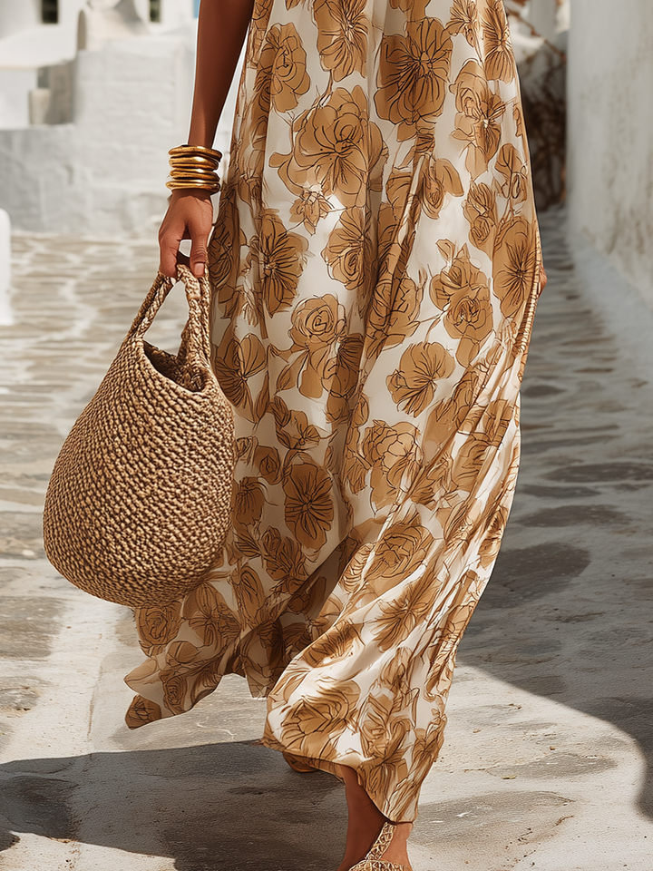 Chic Vacation floral-print satin sleeveless maxi dress