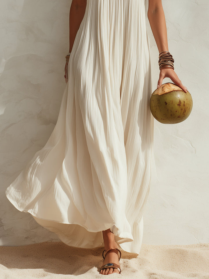 Elegant white cream sleeveless resort maxi dress