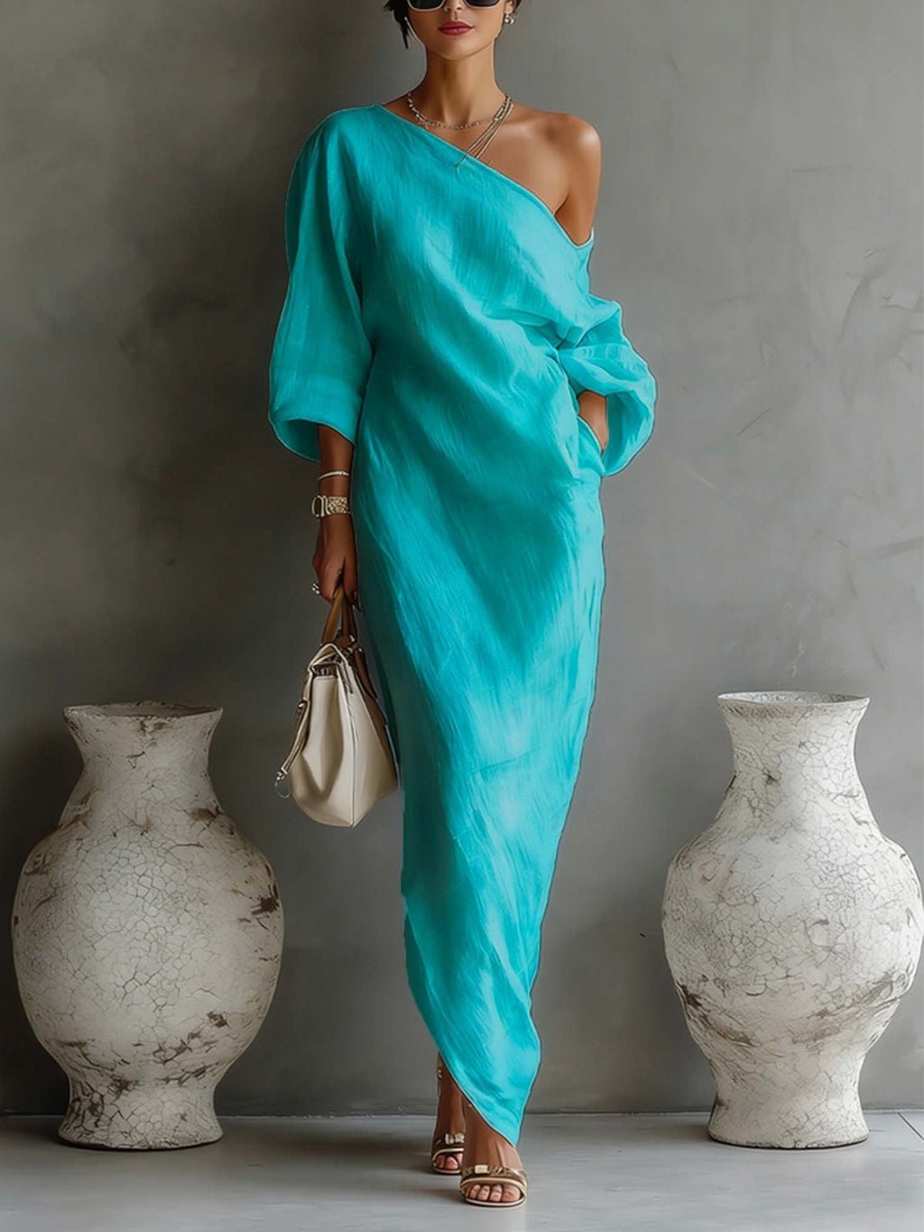 Violet | Balloon-Sleeve Linen Maxi Dress