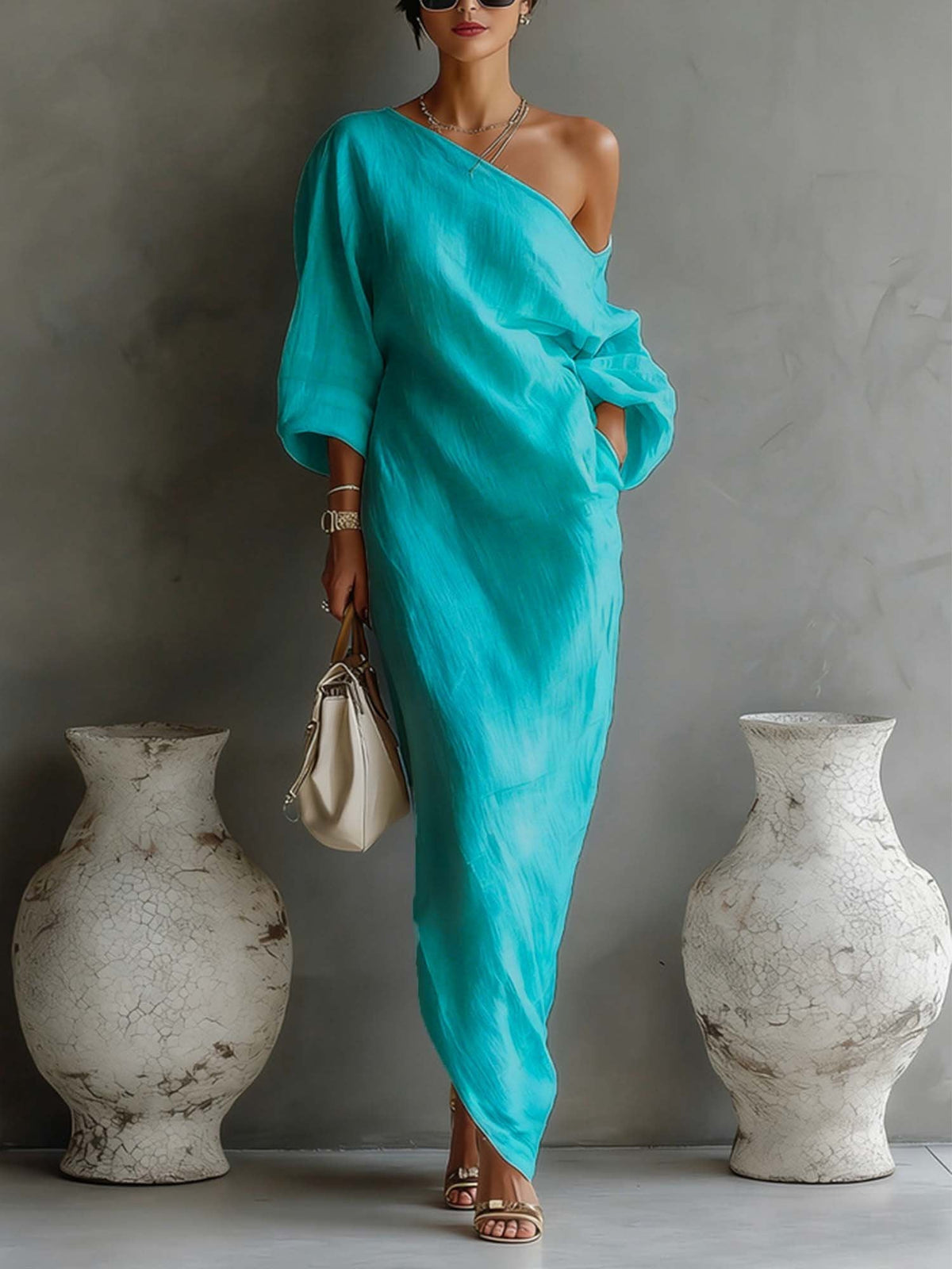 Violet | Balloon-Sleeve Linen Maxi Dress