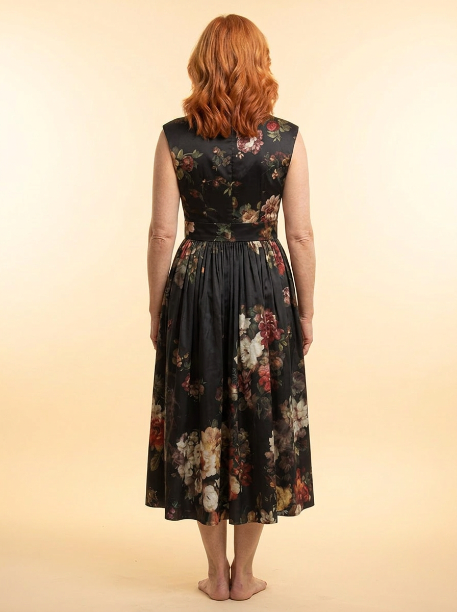 Greta | High Neck Keyhole Floral Pleated Midi Dress