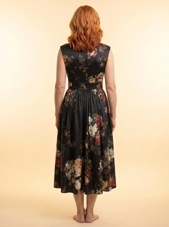 Greta | High Neck Keyhole Floral Pleated Midi Dress