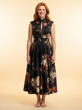 Greta | High Neck Keyhole Floral Pleated Midi Dress