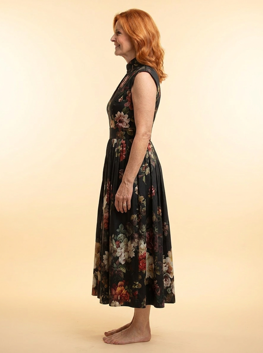 Greta | High Neck Keyhole Floral Pleated Midi Dress
