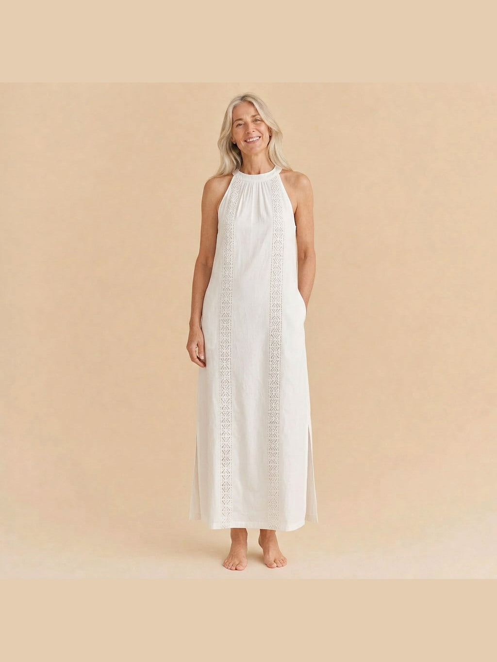 Jimena | Relaxed Embroidered Mandarin Collar Midi Dress