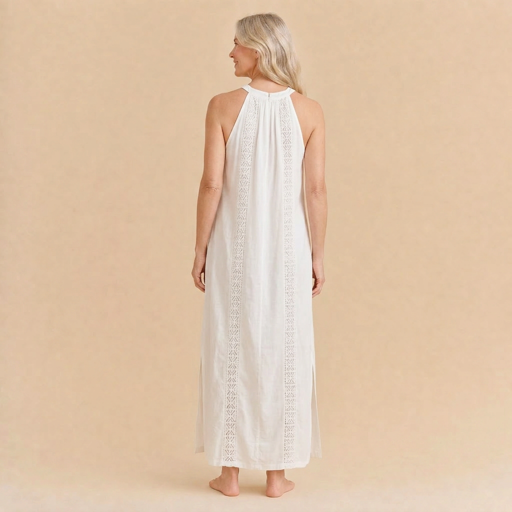 Jimena | Relaxed Embroidered Mandarin Collar Midi Dress