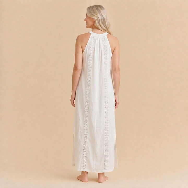 Jimena | Relaxed Embroidered Mandarin Collar Midi Dress
