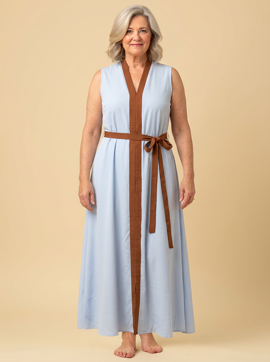 Thea | Contrast-Trim Tie-Waist Maxi Dress