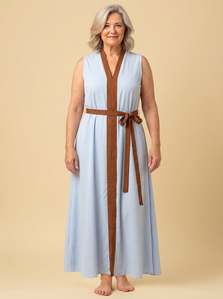 Thea | Contrast-Trim Tie-Waist Maxi Dress