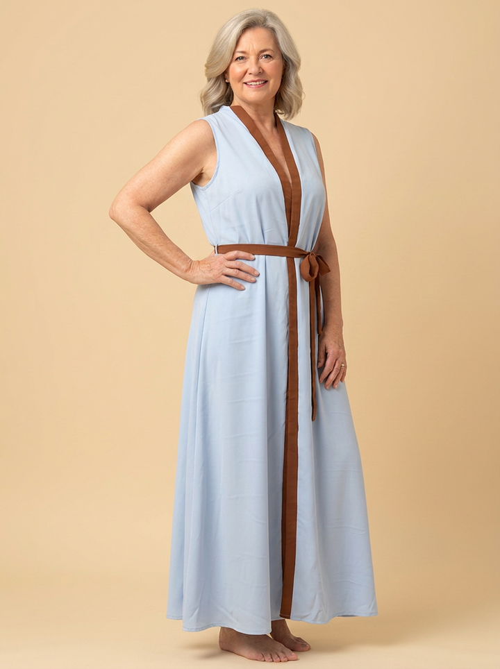 Thea | Contrast-Trim Tie-Waist Maxi Dress