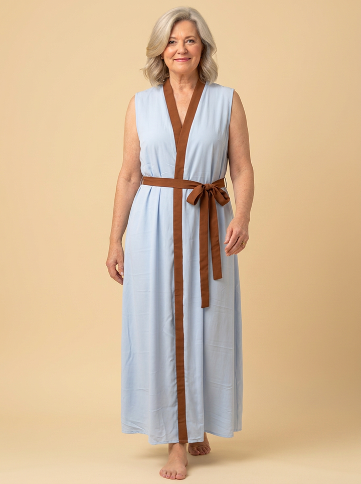 Thea | Contrast-Trim Tie-Waist Maxi Dress