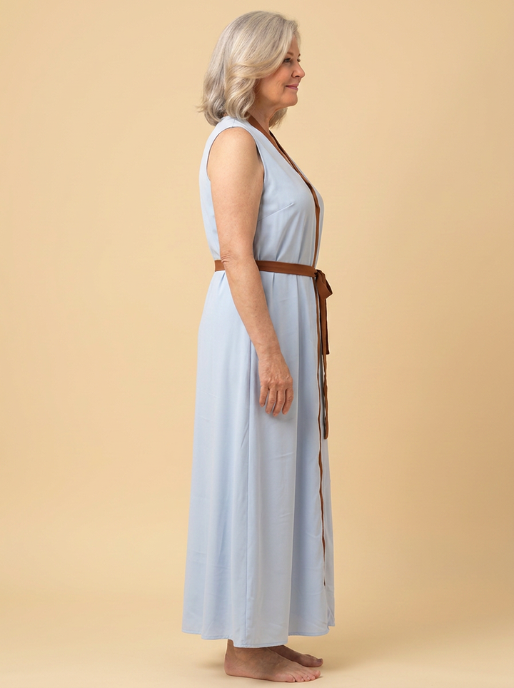 Thea | Contrast-Trim Tie-Waist Maxi Dress